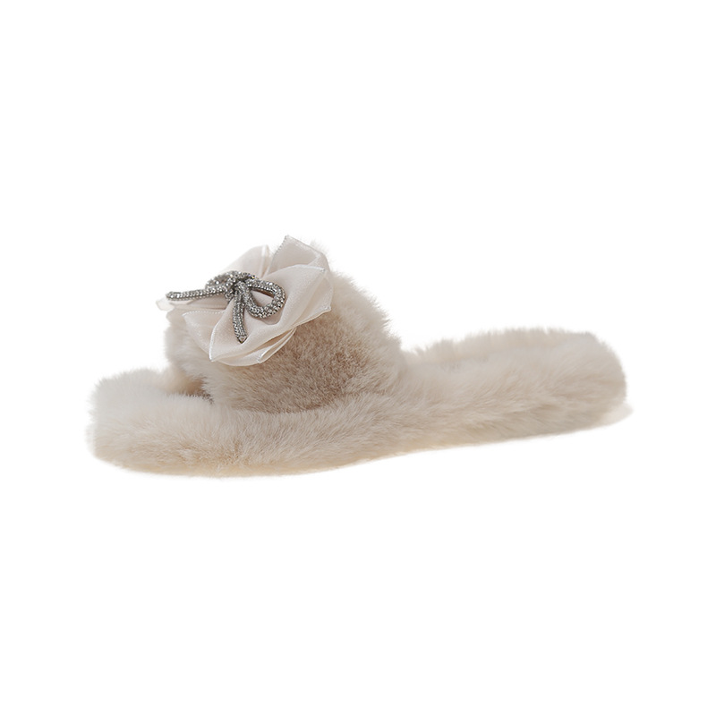 Women's casual and fashionable flat bottom home fur slippers
