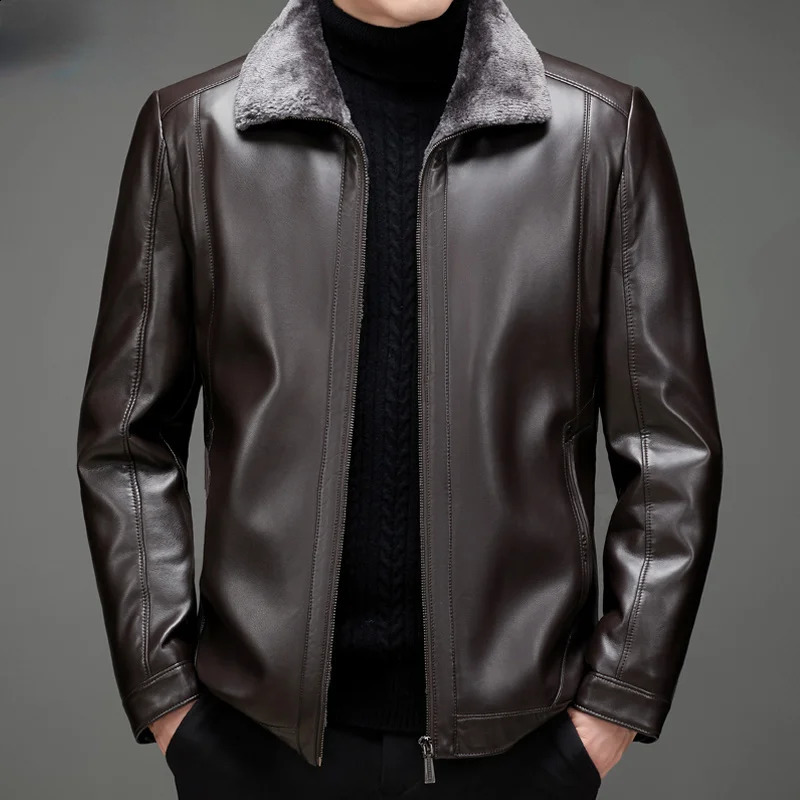Genuine Leather Jacket Mens Winter Coats Plush Thick Warm Lapel Top Man Clothing Fall In Outwears Veste Cuire Homme FCY4422 240830