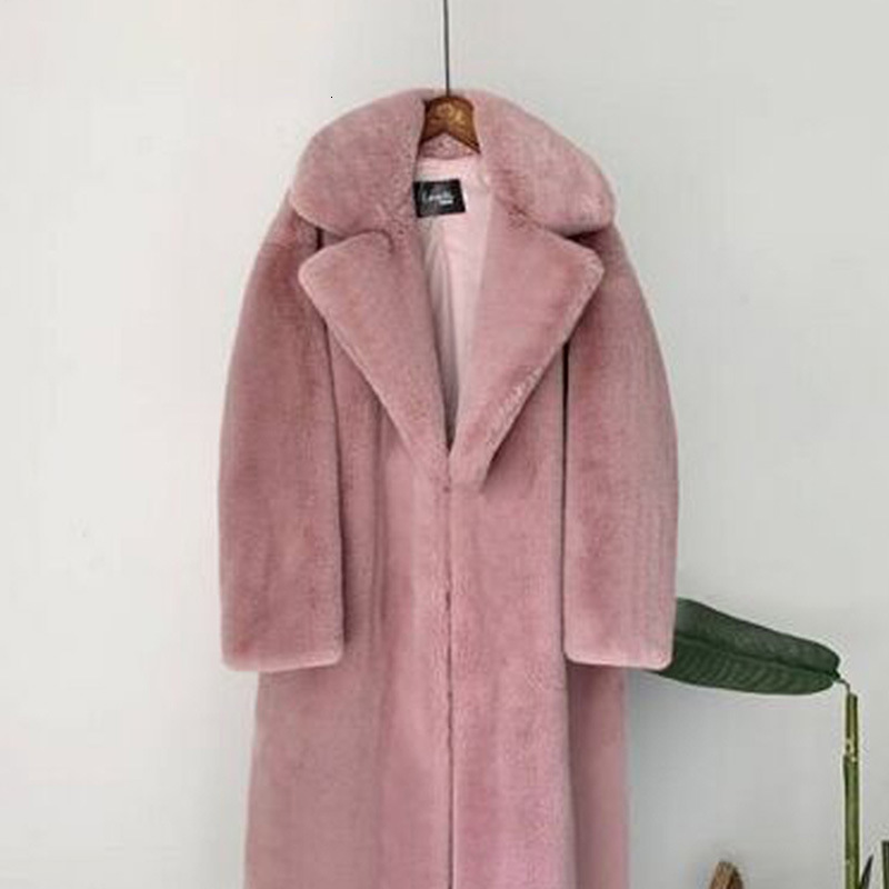 New Autumn and Winter Rabbit Fur Imitation Coat Womens Extended Fur Imitation Coat Thickened Warm Plush Coat