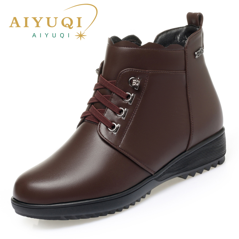 AIYUQI Women Winter Boots Genuine Leather 2024 New Lace-up Women Wool Boots Non-slip Plus Size Women Snow Boots