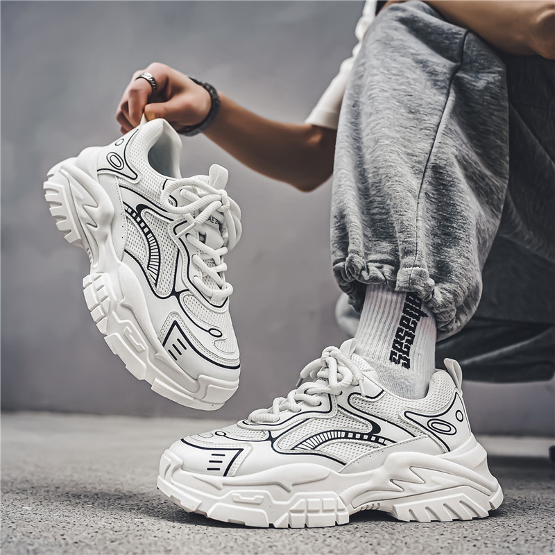 Men's versatile thick sole height increasing running wear-resistant breathable and casual shoes