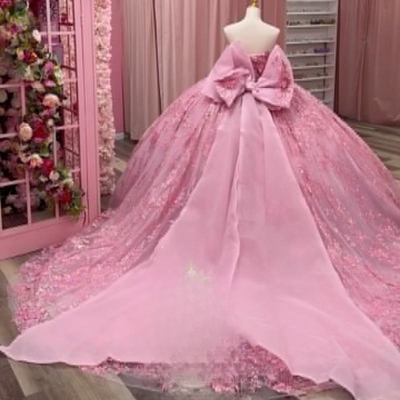 Luxury Pink Shiny Quinceanera Dressess 2025 Off The Shoulder Sequin Applique Lace Beads Tull Ball Gowns Sweet 16 Dress Vestidos De 15 Anos