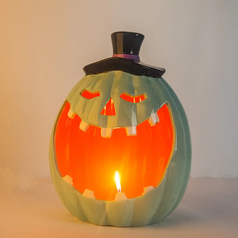 Creative Halloween Ceramic PumPkin Lantern Candlestick Porcelain Pumpkin Ornaments Garden Decoration Christmas Gift 240830