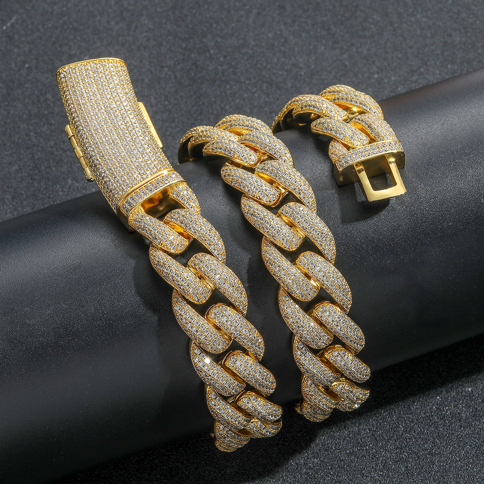 20mm Hip Hop Miami Cuban Link Chain Mens Necklace Bracelets Real Gold Plated TopBling Full 5A Zircon Jewelry