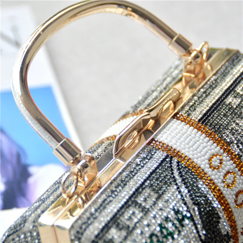 Full of diamonds small cylinder shoulder women bag set with diamonds Fashion dollar bag rhinestone dinner bag saco 240830