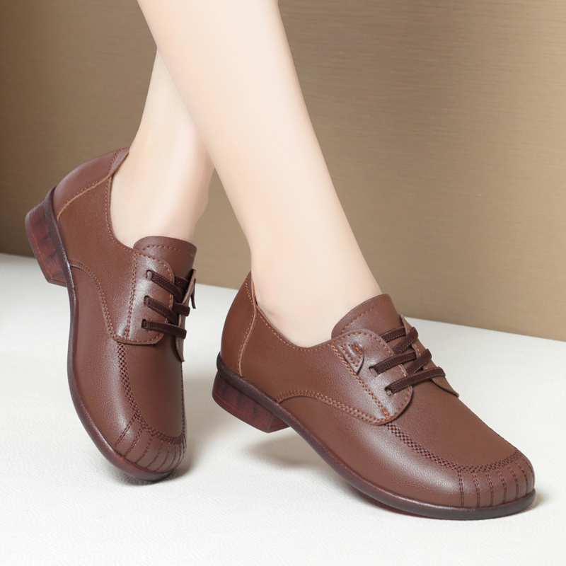 Casual AIYUQI Autumn 2024 Genuine Leather Thick Heel Female Shoes Retro Large Size Lace-up Non-slip Women Loafers 191b