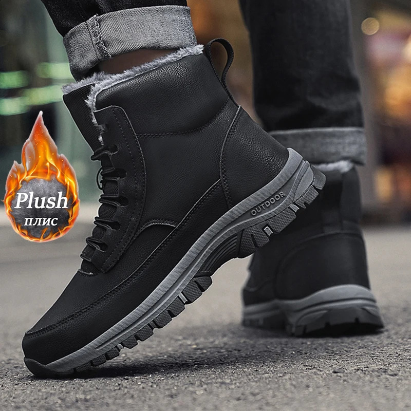 Mens Winter Snow Boots Waterproof Leather Sports Shoes Super Warm Mens Boots Outdoor Mens Hiking Boots Work Shoes Size 39-48 241105
