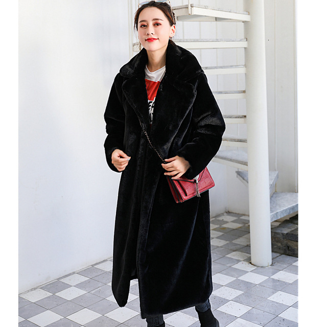 New Autumn and Winter Rabbit Fur Imitation Coat Womens Extended Fur Imitation Coat Thickened Warm Plush Coat