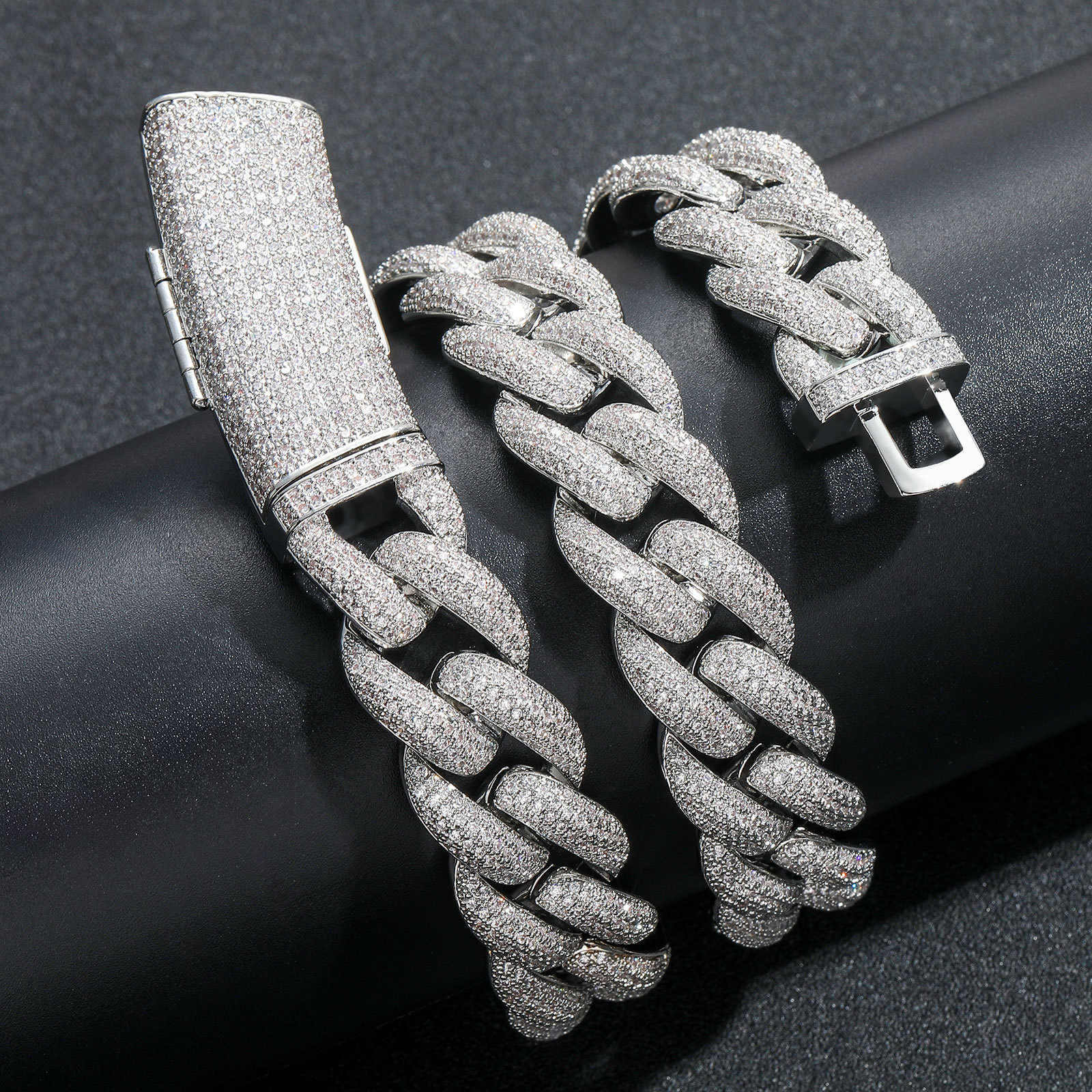 20mm Hip Hop Miami Cuban Link Chain Mens Necklace Bracelets Real Gold Plated TopBling Full 5A Zircon Jewelry