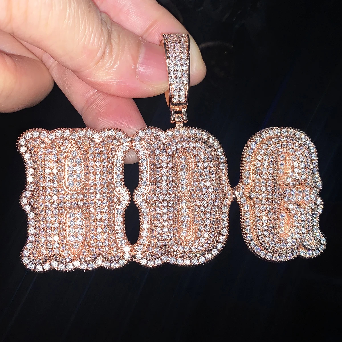 Hip Hop Custom Bubble Bone A-Z 0-9 Letters Pendant Necklace Colorful Zircon Real Gold Plated Jewelry
