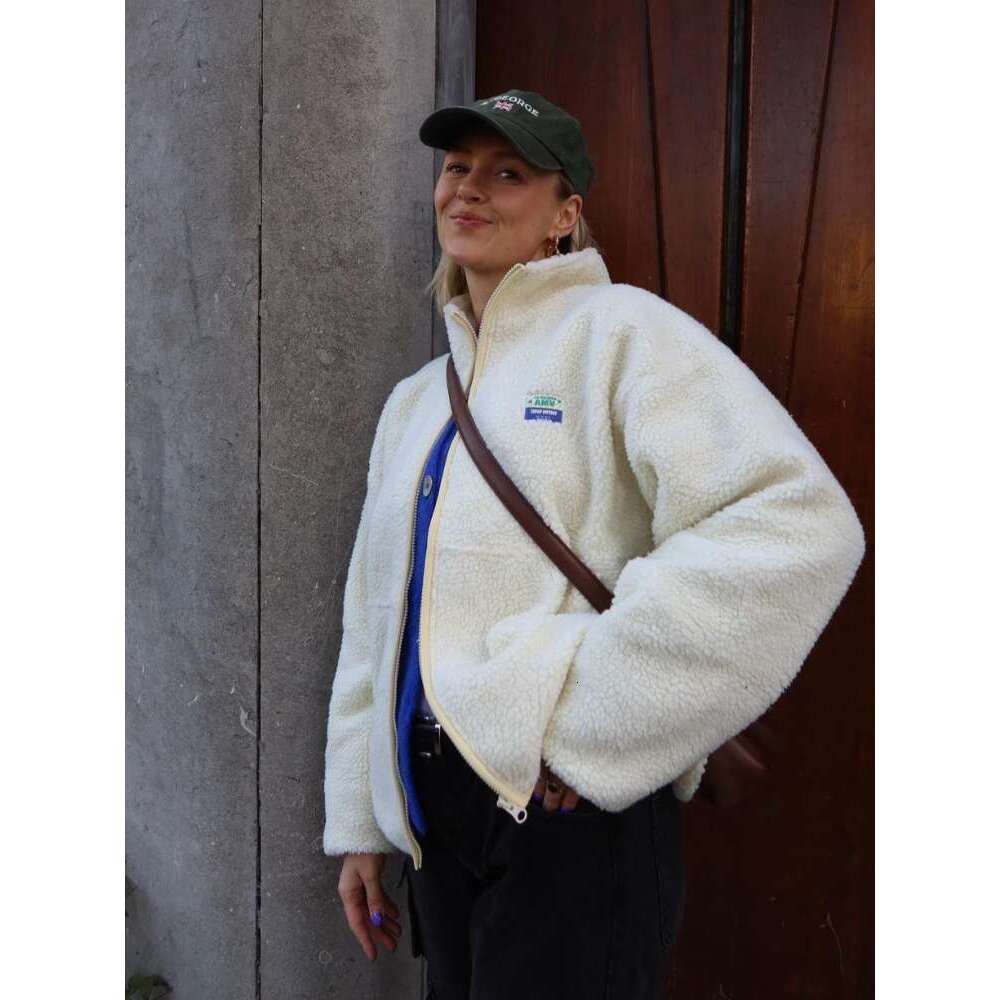 2024 Lamb Wool Zipper Pocket Women's Jacket Fashion Long Sleeved Warm Short Coat Autumn Lady Casual High Street Outerwear 8