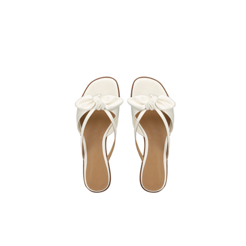 silk designer bowtie slippers women outdoor New slides shoes flat heel pink bow flip ps narrow band sandalias mujer 2023
