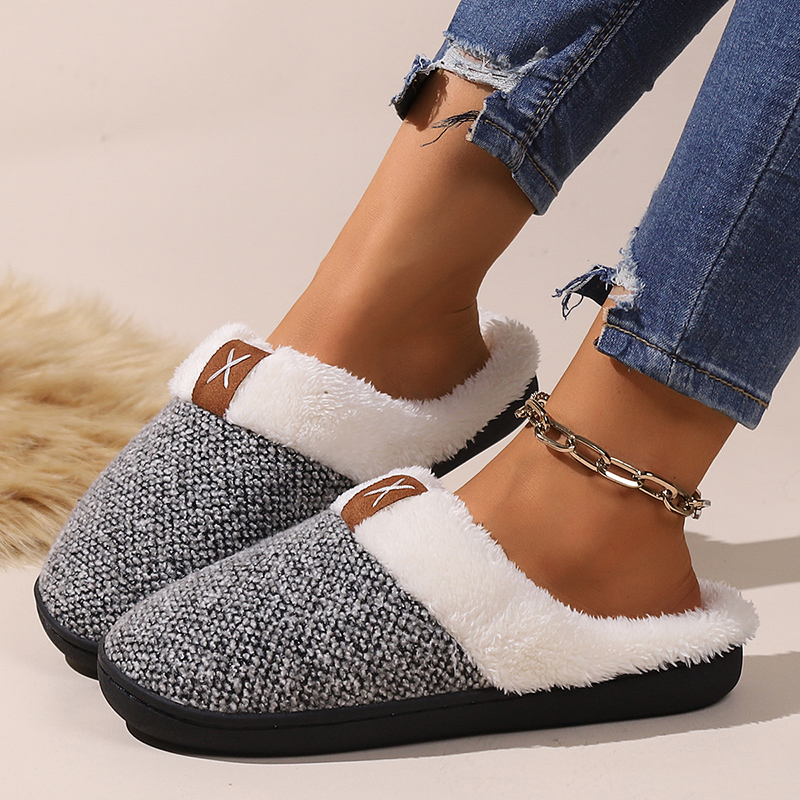 Thicken Warm Plush Cotton Women 2024 Winter New Flat Heels Closed Toe Home Slippers Woman Non Slip Fur House or Shoes 8561