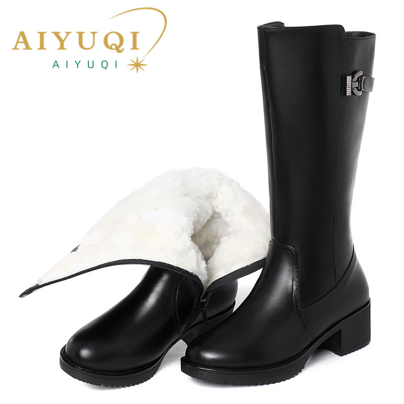 AIYUQI Women Boots Genuine Leather 2024 New Warm Thick Women's Wool Boots Large Size Winter Shoes For Women