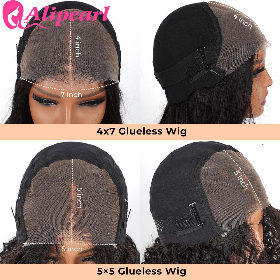 Alipearl Glueless Cut Ready Go Human Hair Straight 4X7 And 5X7 Pre Pluck Guleless Closure Wig