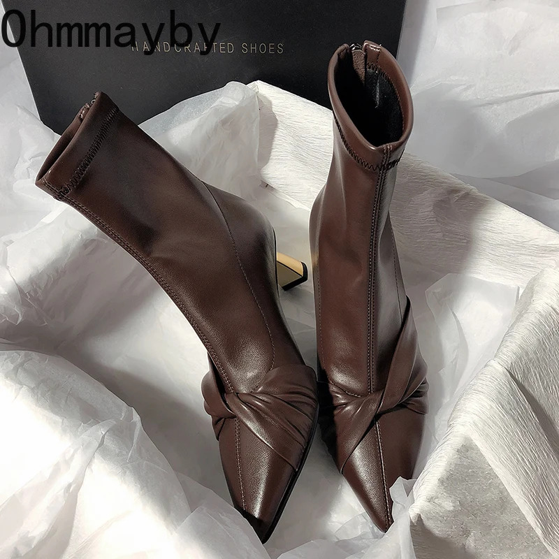 Designer Women Slim Ankle Boots Fashion Elegant Pointed Toe Shoes High Heel Women's Morder Short Booties