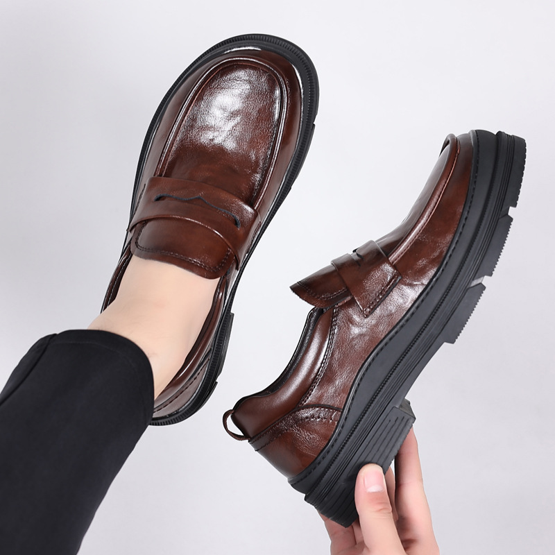 Casual Men's Shoes Genuine Cow Leather Thick Sole Fashion Loafers Mens Comfortable Driving Moccasins Men Outdoor Flats 4fbe