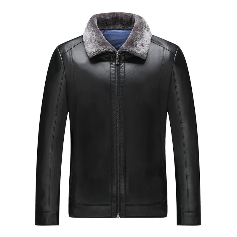 Genuine Leather Jacket Mens Winter Coats Plush Thick Warm Lapel Top Man Clothing Fall In Outwears Veste Cuire Homme FCY4422 240830