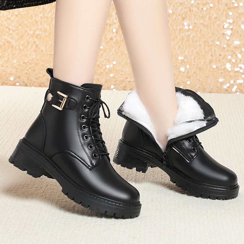 AIYUQI Women Ankle Boots Warm 2024 New Genuine Leather Women Snow Boots Natural Wool Ladies Winter Boots