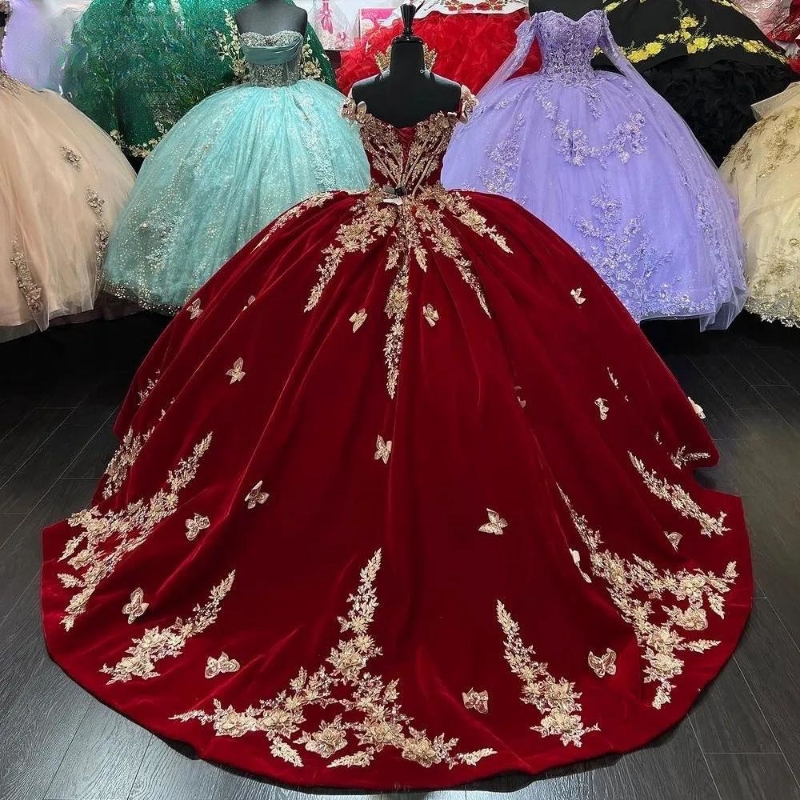 Bury Quinceanera Dresses with Cape Beads Gold Butterfly 3D ral Applique Sweet 16 Birthday Party Ball Gowns Lace up Vestidos De XV Anos