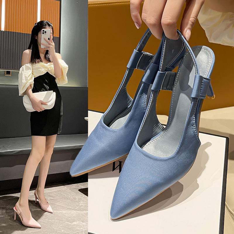 Summer Women Thin High Heels Slingback Sandals Pointed Toe Slip-On Mules Shoes Ladies Elegant Shallow Pumps Party Dress Shoes
