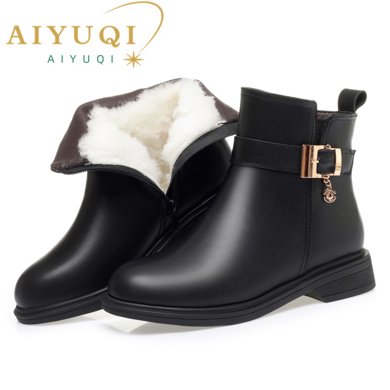 AIYUQI Women Marton Boots 2024 Winter Genuine Leather Women Snow Boots Large Size Non Slip Wool Warm Women's Short Booties