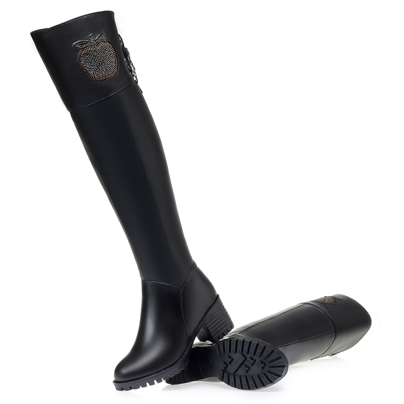 Women Thigh High Boots Genuine Leather 2024 New Winter Wool Warm Women Boots Large Size Over-the-knee Boots Women