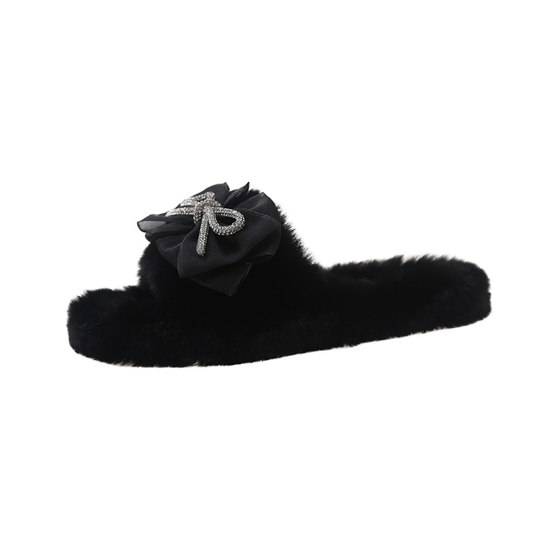 Women's casual and fashionable flat bottom home fur slippers
