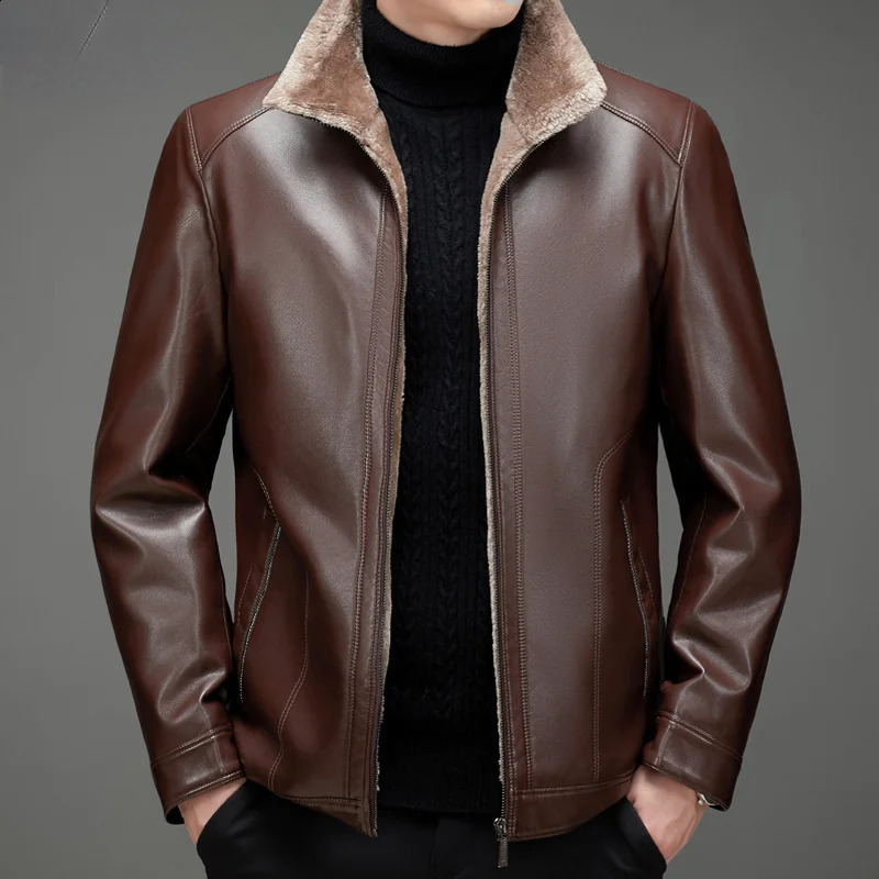 Genuine Leather Jacket Mens Winter Coats Plush Thick Warm Lapel Top Man Clothing Fall In Outwears Veste Cuire Homme FCY4422 240830