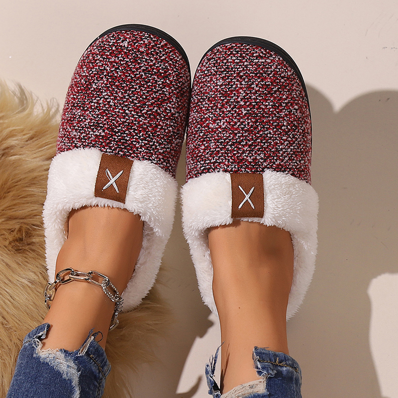 Thicken Warm Plush Cotton Women 2024 Winter New Flat Heels Closed Toe Home Slippers Woman Non Slip Fur House or Shoes 8561