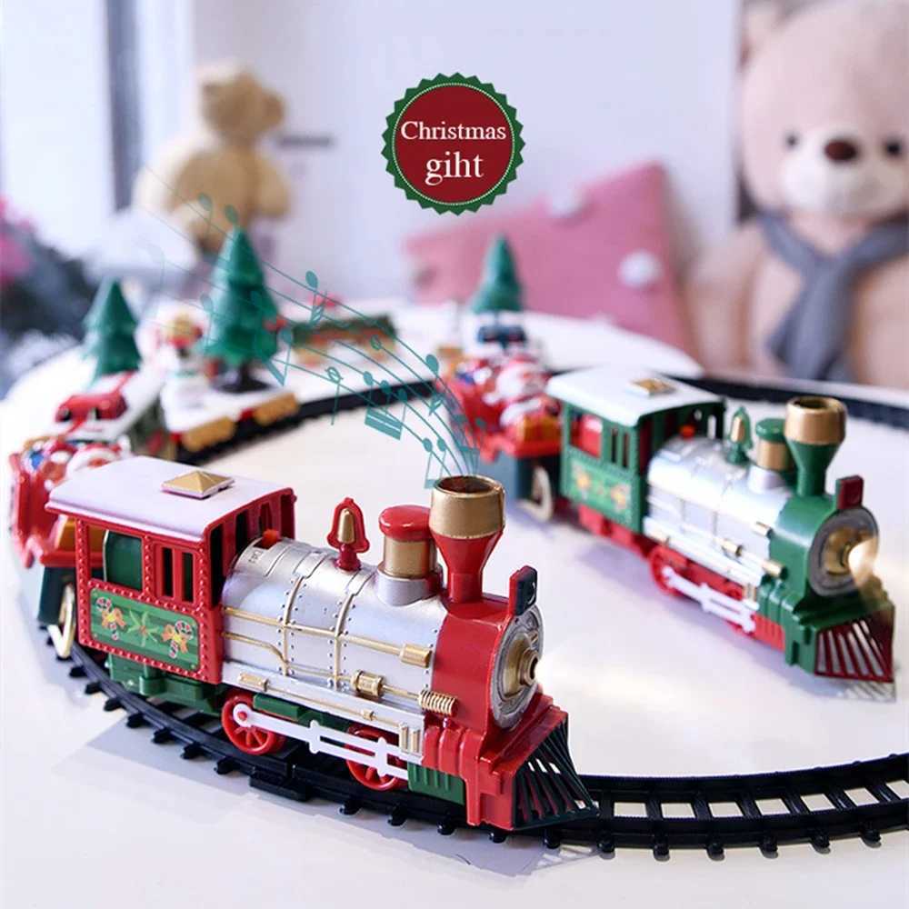 Christmas Decorations Christmas train set holiday mini train model with lights sound water steam railway kit electric tracks toys childrens gifts T240