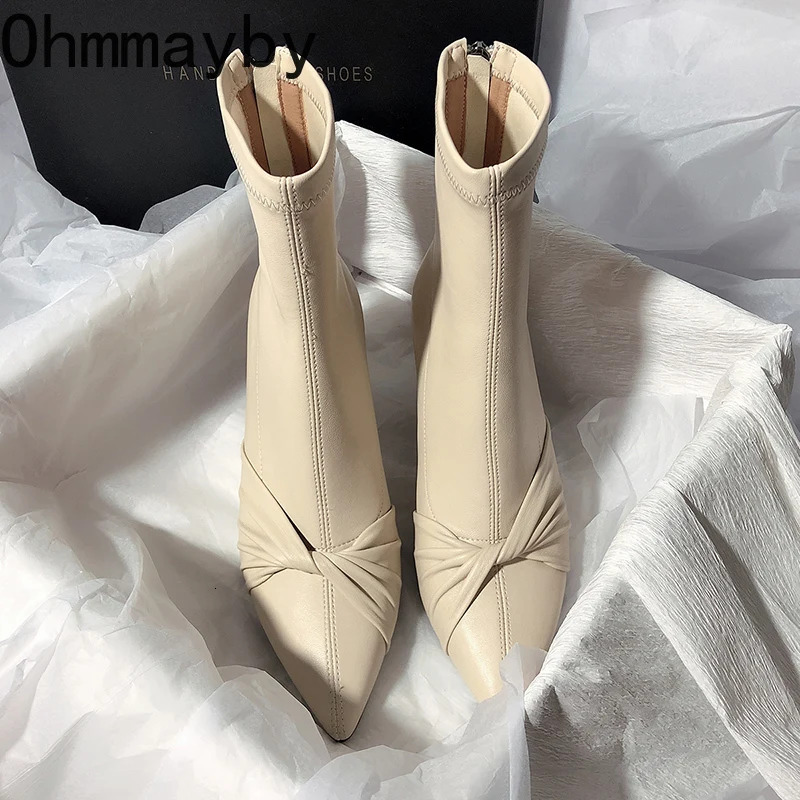 Designer Women Slim Ankle Boots Fashion Elegant Pointed Toe Shoes High Heel Women's Morder Short Booties