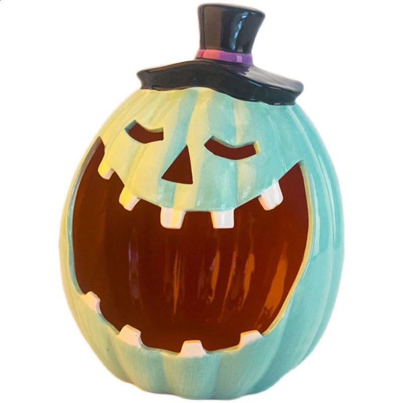 Creative Halloween Ceramic PumPkin Lantern Candlestick Porcelain Pumpkin Ornaments Garden Decoration Christmas Gift 240830