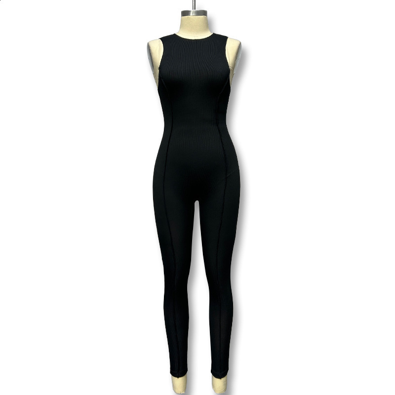 sexy jumpsuit Round Neck Milk Fiber Smooth Casual Regular Basic Solid Color Leisure Sleeveless Jumpsuit romper 240306