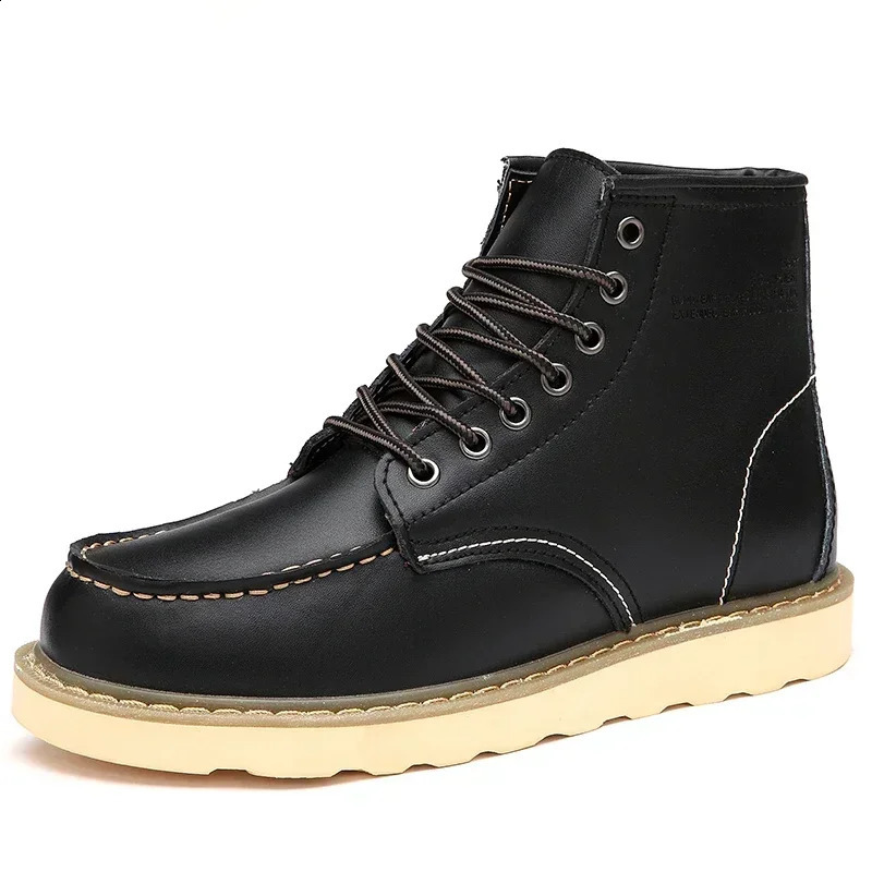 Winter Leather Men Boots Warm Mens Snow Boots with Fur Waterproof Handmade Male Ankle Boots No-slip High Top Male Work Shoes 240830