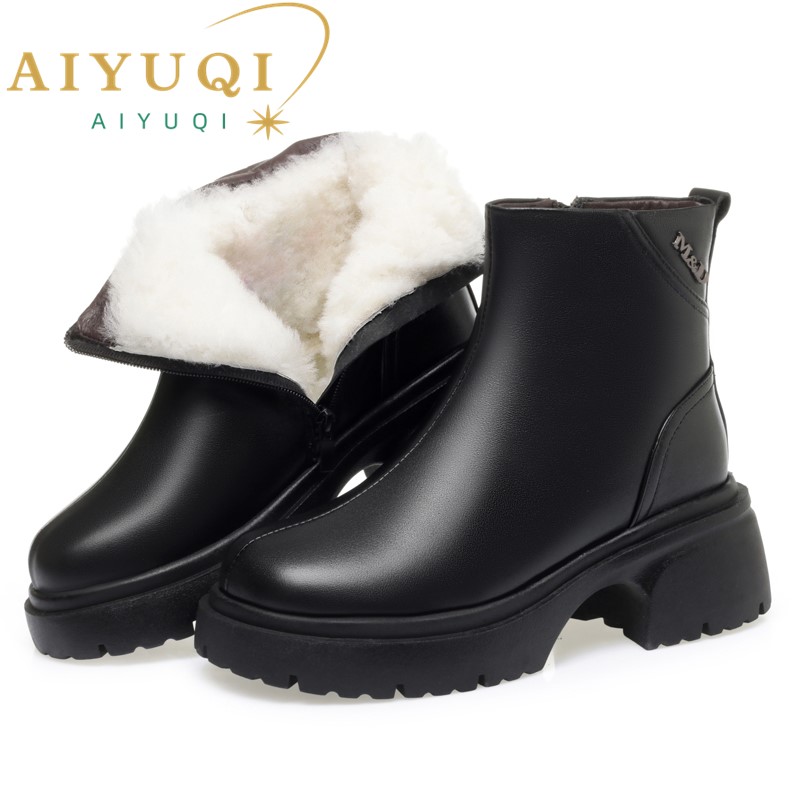 AIYUQI Women's Marton Boots Genuine Leather 2024 New Fashion Platform Women's Ankle Boots Wool Warm Women's Booties