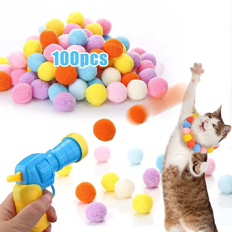 Cat Toys Interactive Launch Training Toy For Pet Kitten Creative Mini Shooting Gun Games Stretch Plush Ball Toys Pet Supplies