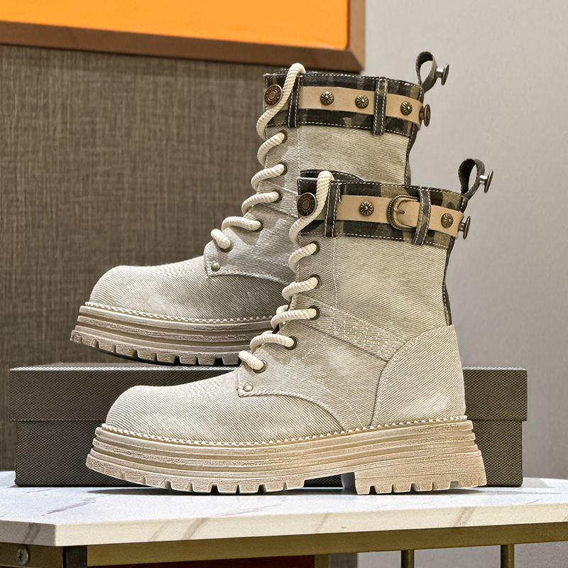 AIYUQI Motorcycle Boots Women Fall 2024 New Denim Women's Ankle Boots Platform Vintage British Style Cargo Boots Ladies