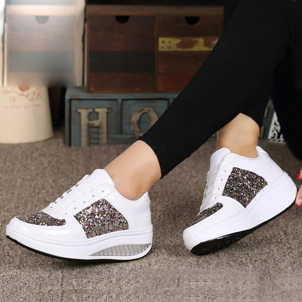 Women's Sneakers Casual Ladies WedgesSneakers Sequins Shake Shoes Fashion Walking Girls Sport Soft
