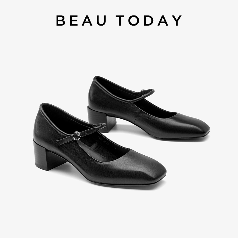 Solid BEAUTODAY Color Mary Janes Women New Sheepskin Square Toe Spring 2024 Fashion Ladies Dress Shoes Handmade 15245 9cd6