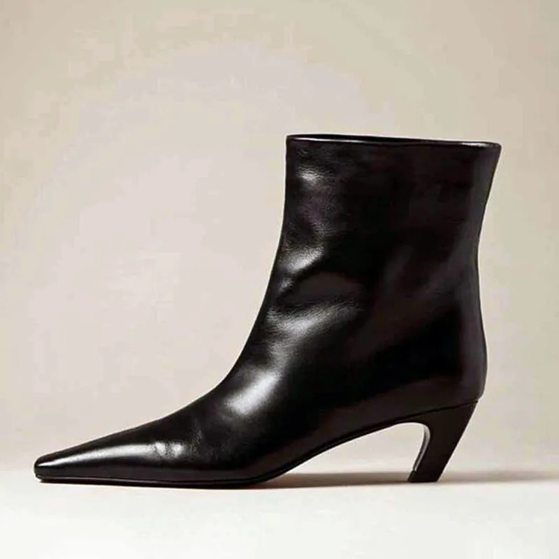 Thin Low Heel Ankle For Women Autumn 2025 Black Elegant Women's Boots Soft Leather Design Square Toe Botas Mujer