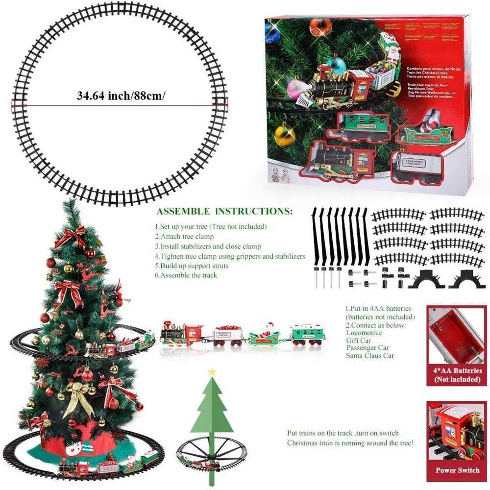 Christmas Decorations Christmas train set holiday mini train model with lights sound water steam railway kit electric tracks toys childrens gifts T240