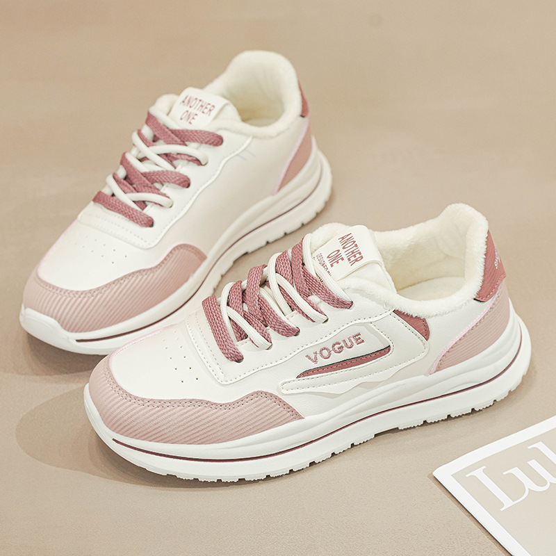 Women's warm and plush casual shoes low cut shoes fashionable sports board shoes
