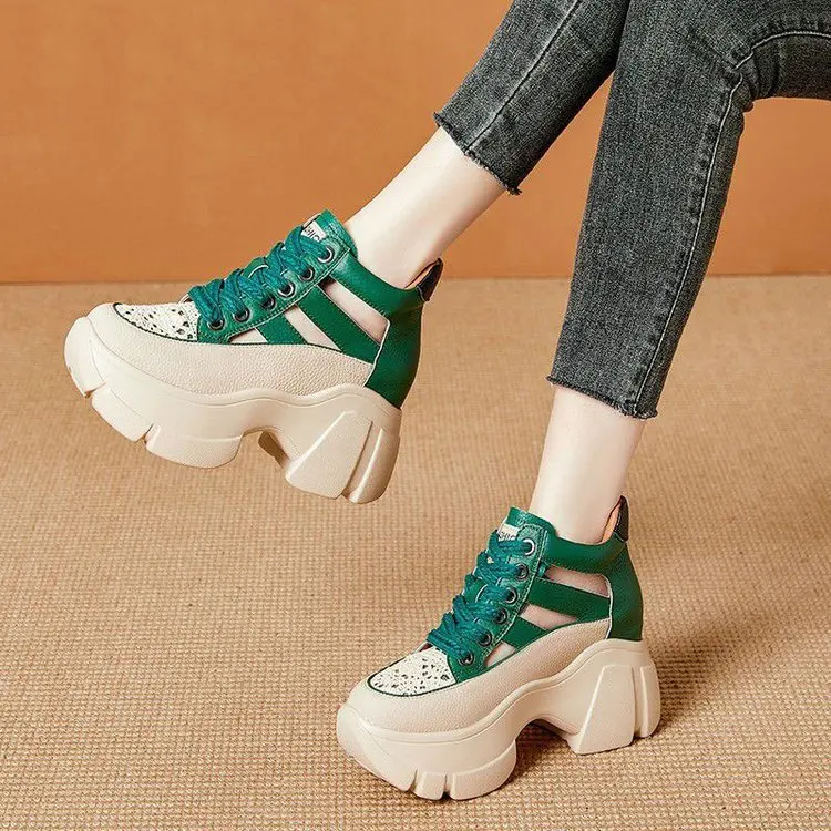 2025 new Hollow Sandals Wedge Heels Leather Sneakers Women High Platform Beach Gothic Punk Casual Breathable Walking Slippers f0e8