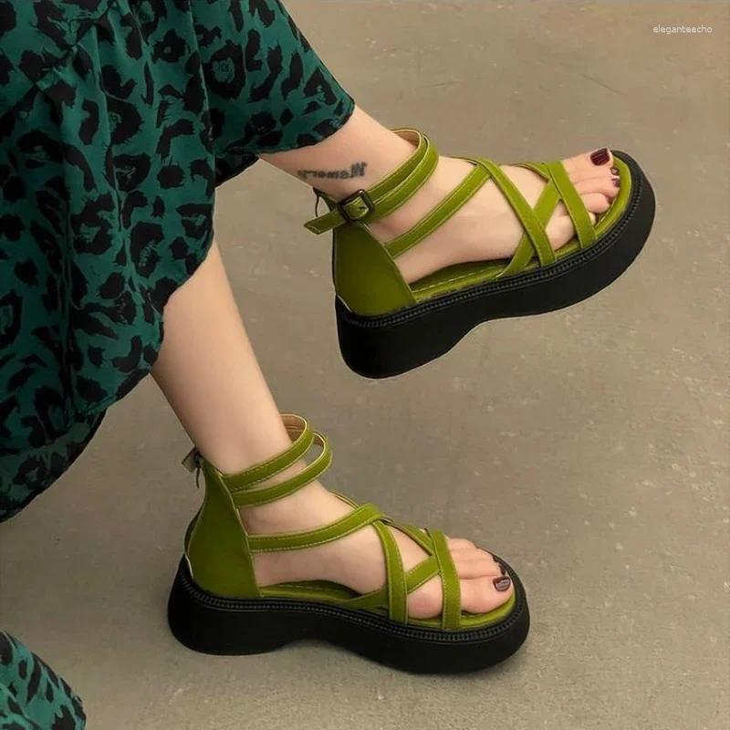 Dress Shoes Thick Heel Women Sandals Women's Hollow Open Toe Fashion Casual Female Designer Flat Roman Summer 2024
