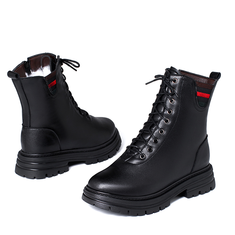 AIYUQI Wome Winter Boots Wool 2024 New Genuine Leather Lace-up Ladies Boots British Style Flat Warm Women Snow Boots