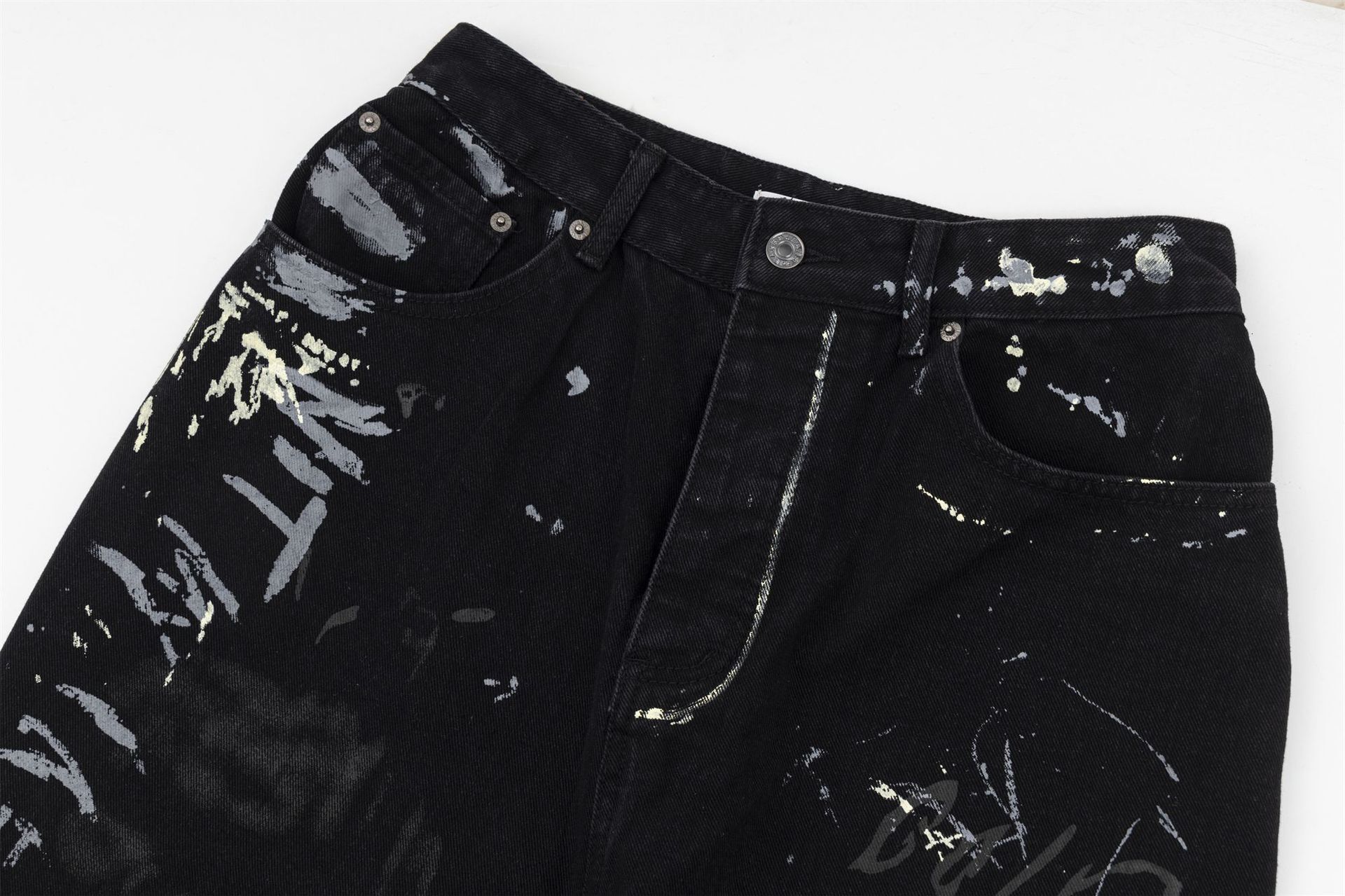 American Style Niche Paris Graffiti Jeans Trendy Style High Street Loose Wide Leg Pants for Men and Women