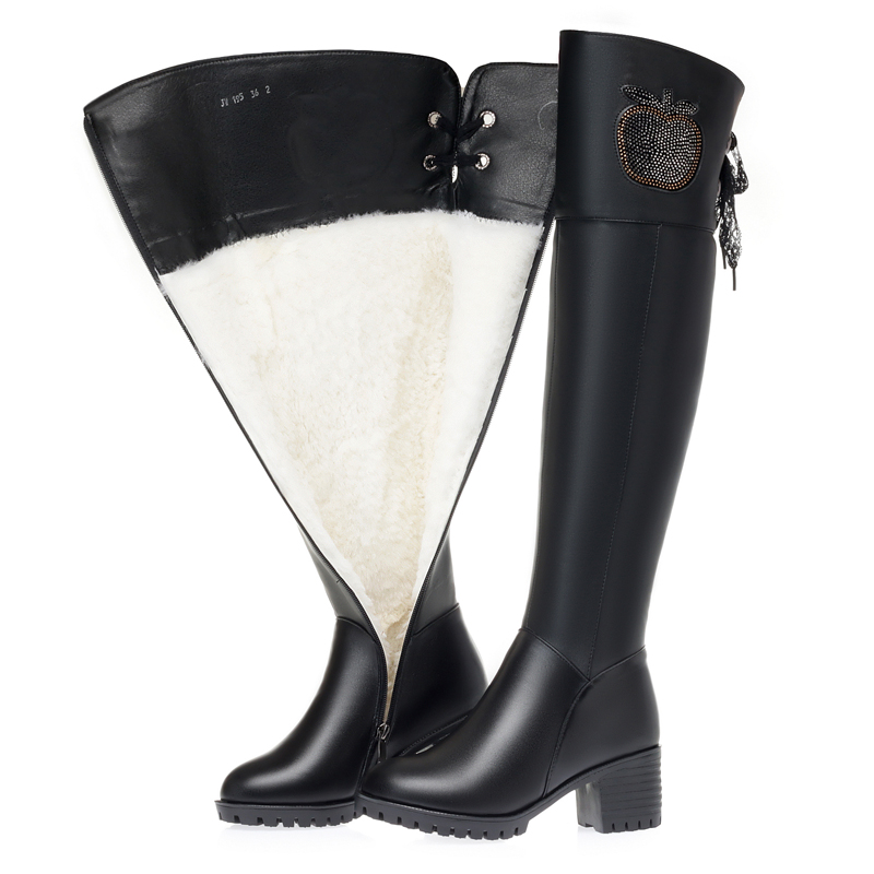 Women Thigh High Boots Genuine Leather 2024 New Winter Wool Warm Women Boots Large Size Over-the-knee Boots Women