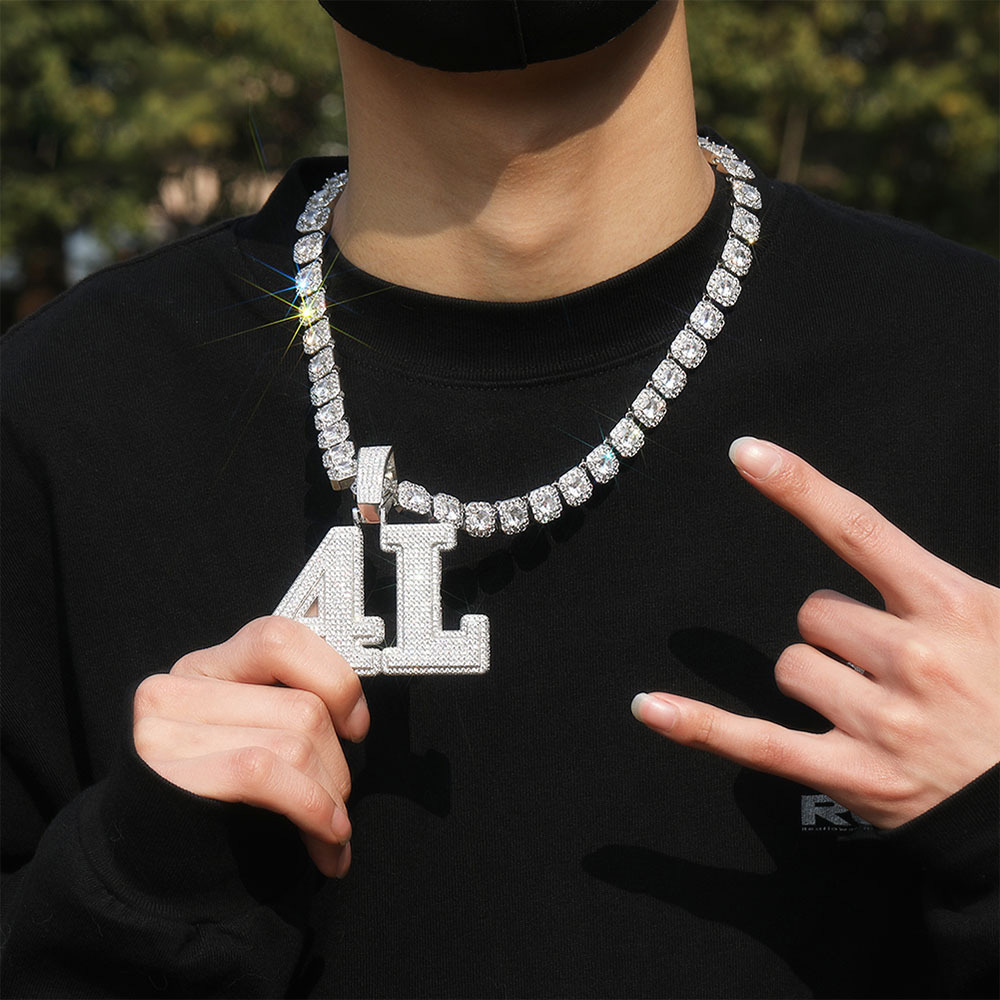 Custom A-Z 0-9 Numbers Letters Pendant Necklaces TopBling Cubic Zircon Real Gold Plated Mens Jewelry