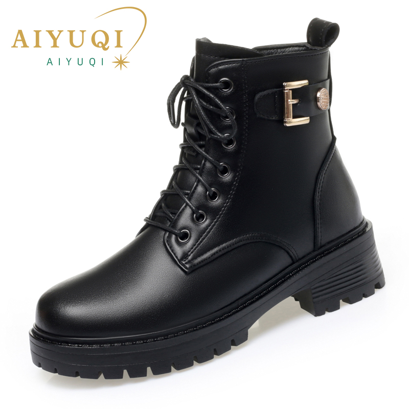 AIYUQI Women Ankle Boots Warm 2024 New Genuine Leather Women Snow Boots Natural Wool Ladies Winter Boots